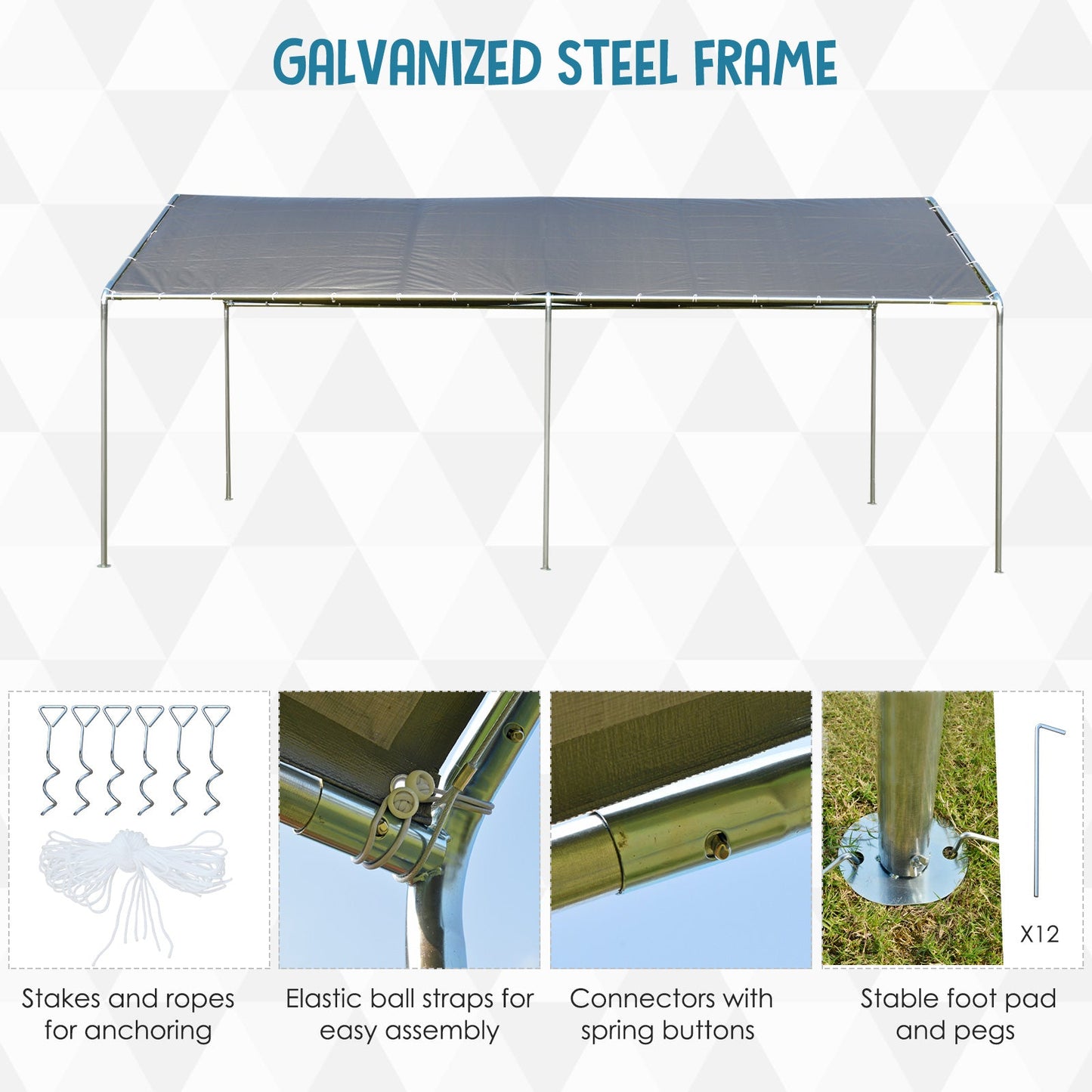 3 x 6m Heavy Duty Carport Garage Car Shelter Galvanized Steel Outdoor Open Canopy Tent Water UV Resistant Waterproof