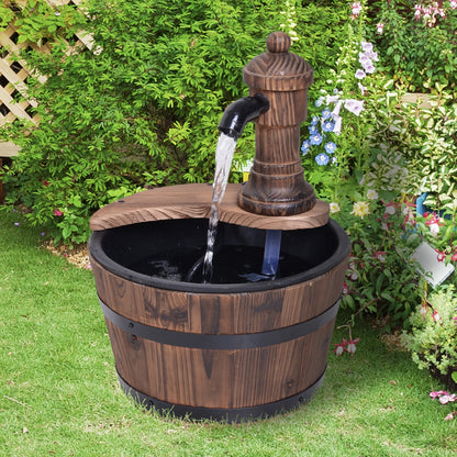 Fir Wood Barrel Pump Fountain W/ Flower Planter