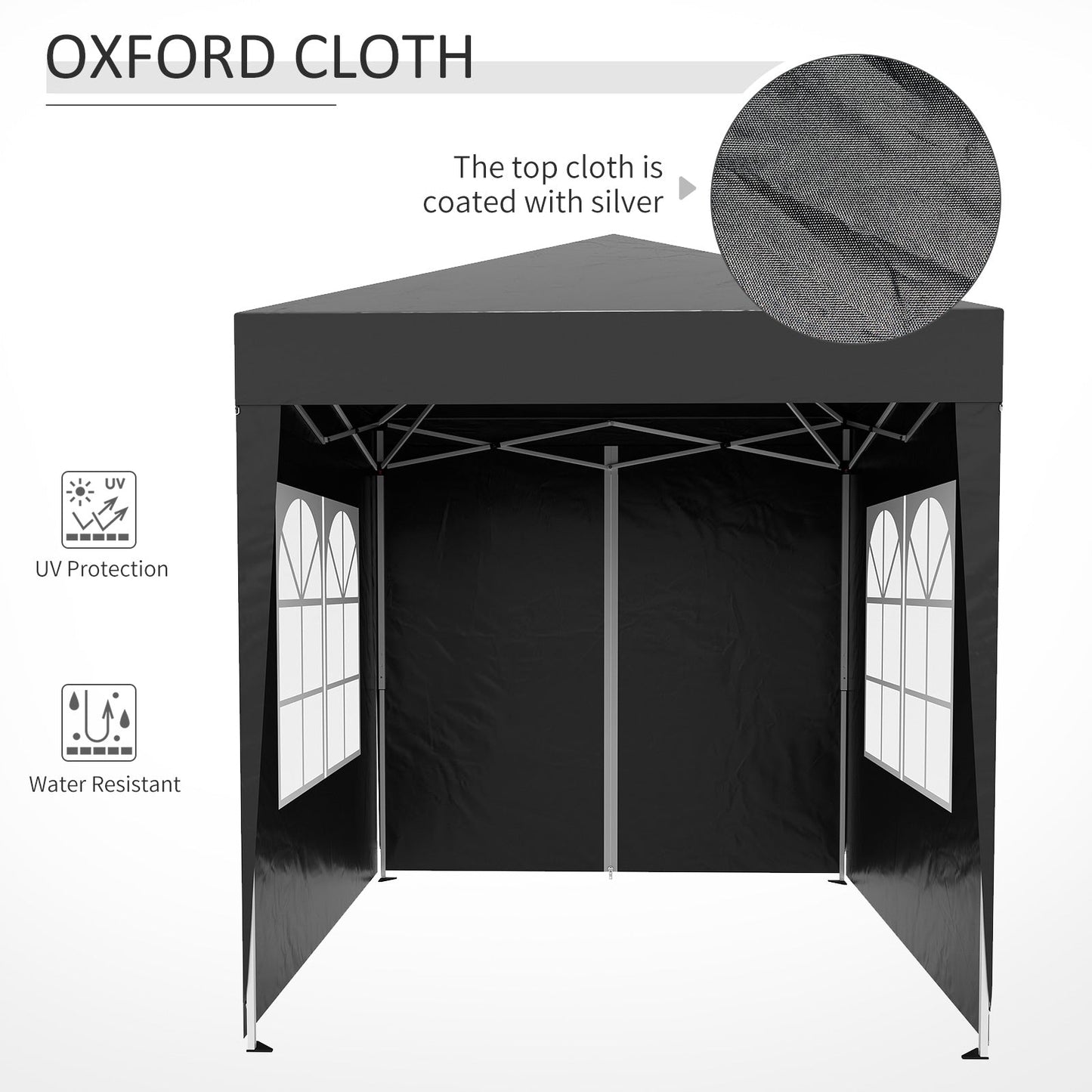 2m x 2m Garden Pop Up Gazebo Marquee Party Tent Wedding Awning Canopy New With free Carrying Case Black + Removable 2 Walls 2 Windows