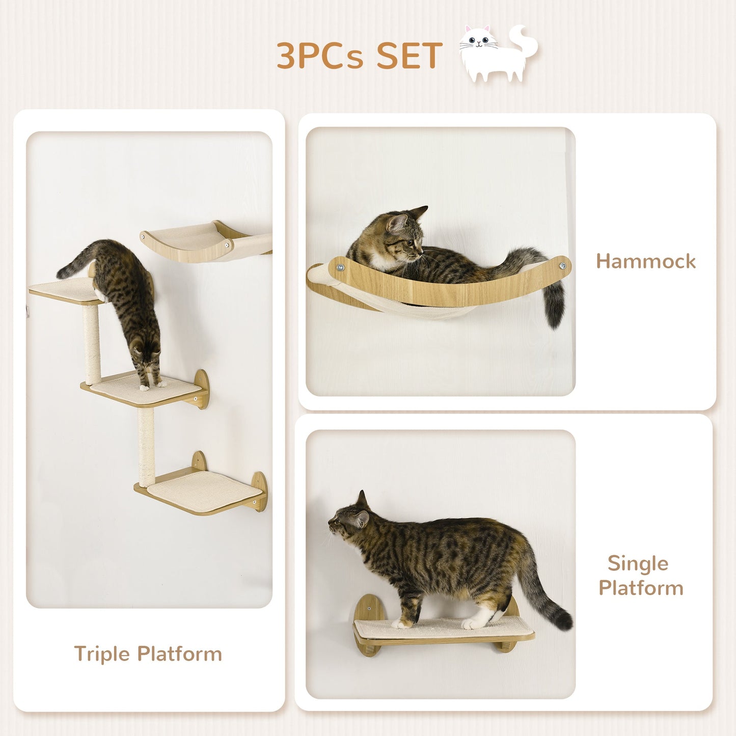 PawHut 3-Piece Wall Mounted Cats Shelves