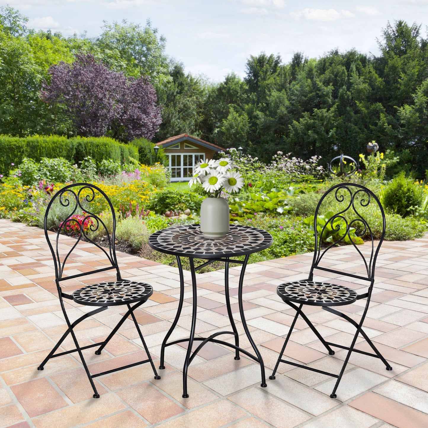 Outsunny 3 Piece Garden Bistro Set with Coffee Table and 2 Folding Chairs