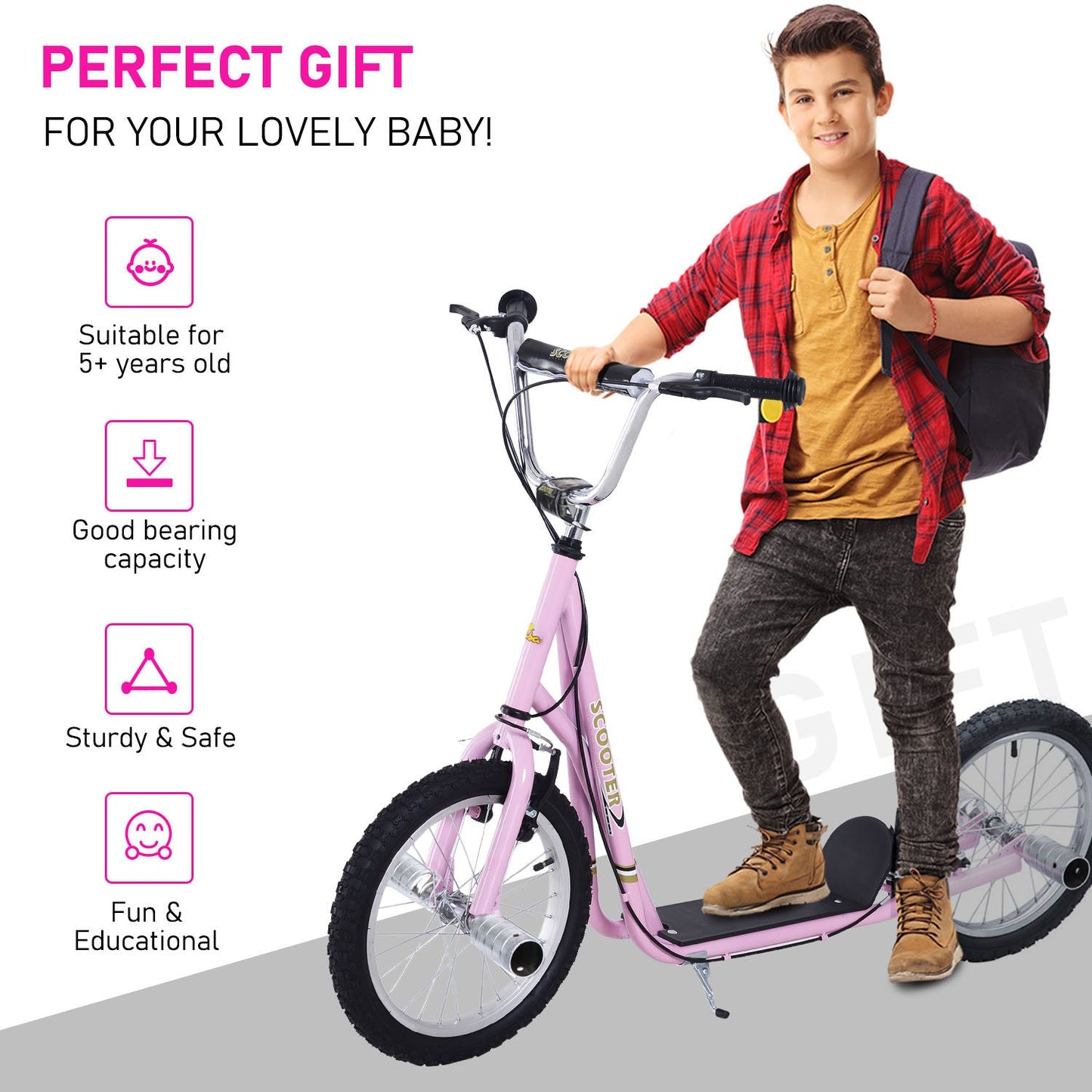 Youth Scooter Adult Teen Push Scooter Kids Children Stunt Scooter Bike Bicycle Ride On 16" Pneumatic Tyres