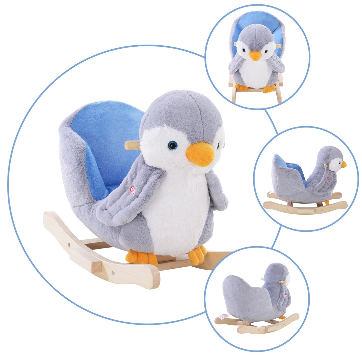 Children Kids Animal Rocking Horse Penguin Plush Musical Button 32 Songs Kid Rocker