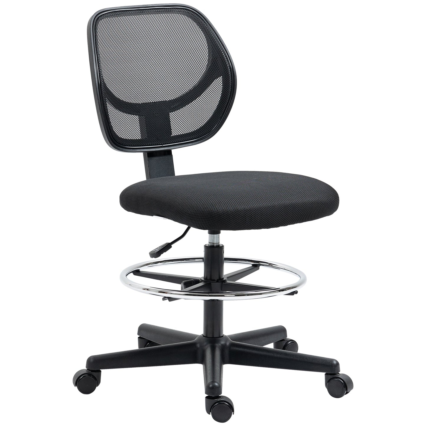 Vinsetto Ergonomic Mesh Standing Desk Chair with Adjustable Footrest Ring and Seat Height Black