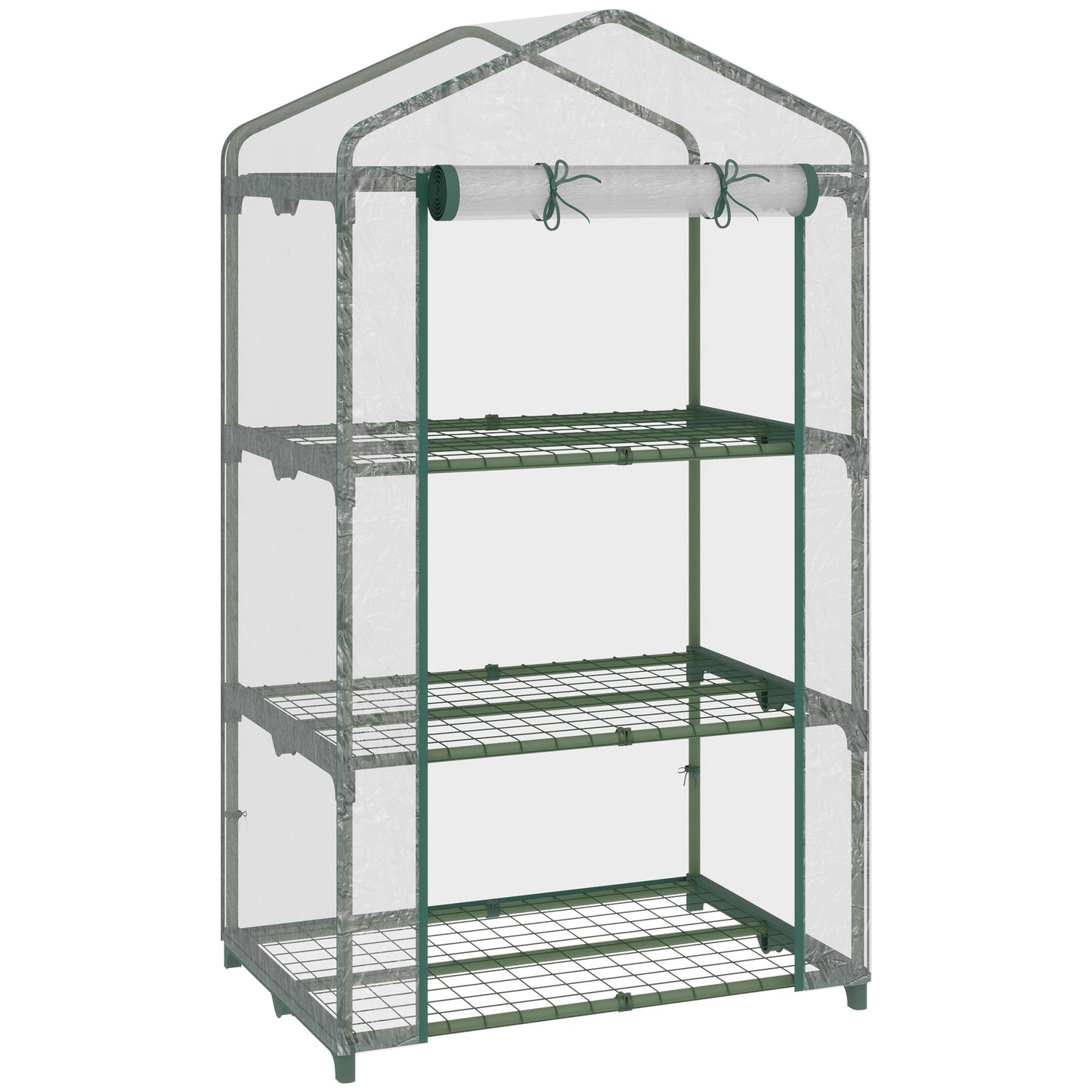 3 Tier Mini Greenhouse Portable Garden Grow House with Roll Up Door and Wire Shelves