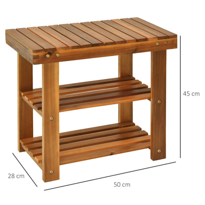 Acacia Wood Shoe Bench 3-Tier Shoe Storage Organizer for Entryway Living Room