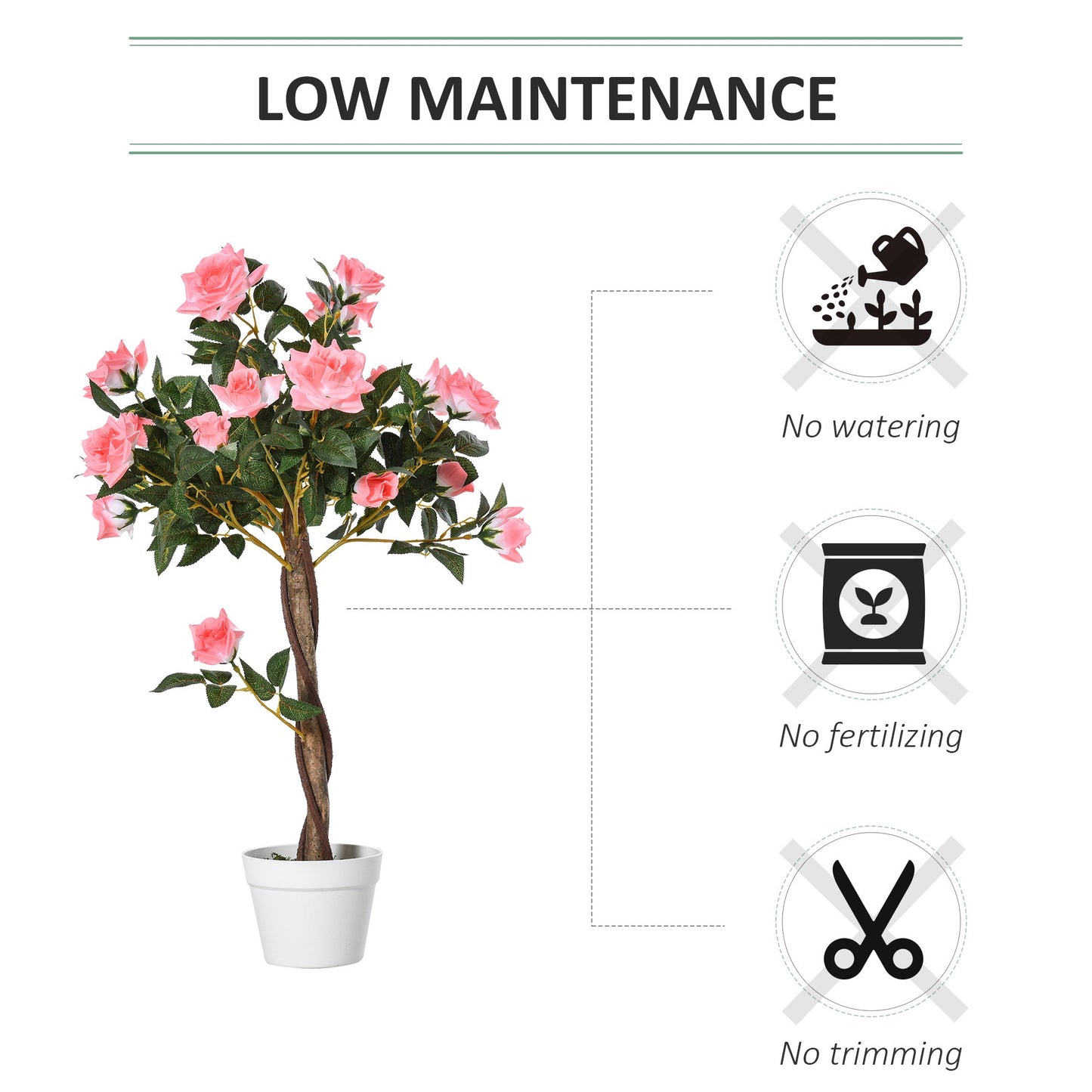 90cm/3FT Artificial Rose Tree Fake Decorative Plant w/ 21 Flowers Pot Indoor Outdoor Faux Decoration Home Office Décor Pink & Green