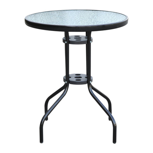 Bistro Table Outdoor Tempered Glass Top Table Garden Round Dining Table - 60cm Diameter