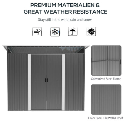 Galvanised 8.5 x 6' Double Door Pent Garden Shed With Ventilation Steel Grey by Steadfast