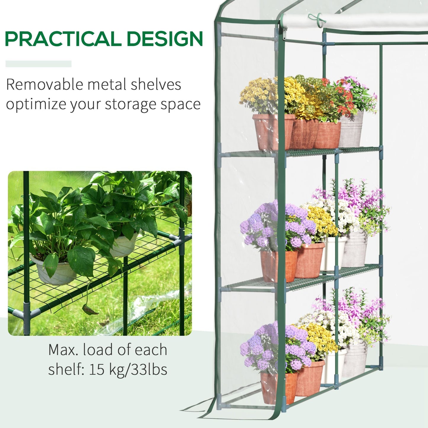 Metal Frame Walk in Grow Herb Plant Portable Greenhouse Transparent 143 L x 143W x 195H cm