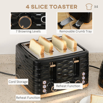 Kettle & Four Slice Toaster Set Black