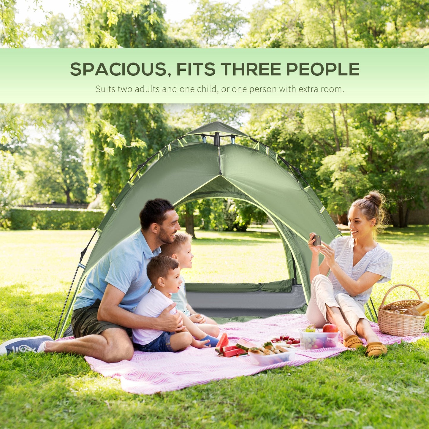 3 Man Camping Tent Automatic Pop Up Tent Portable Double Layer for Festival Hiking Family Travel Shelter