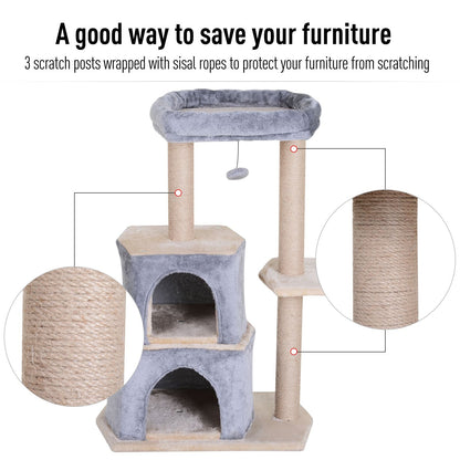 PawHut Cat Tree for Indoor Cats Scratching Posts with 2 Houses