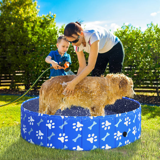 PawHut Foldable Dog Paddling Pool Pet Cat Swimming Pool Indoor/Outdoor Collapsible Bathing Tub Shower Tub Puppy ?120 × 30H cm L Sized