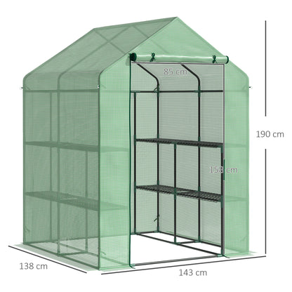 Walk in Garden Greenhouse with Shelves Polytunnel Steeple Green house Grow House Removable Cover 143x138x190cm