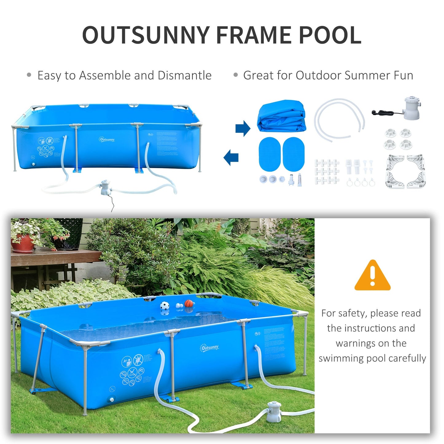 Steel Frame Swimming Pool w/ Filter Pump and Reinforced Sidewalls Rust Resistant