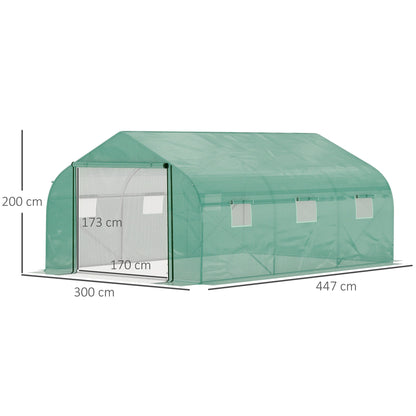 4.47 x 3 x 2m Walk-in Tunnel Greenhouse w/ Roll Up Door and 6 Windows