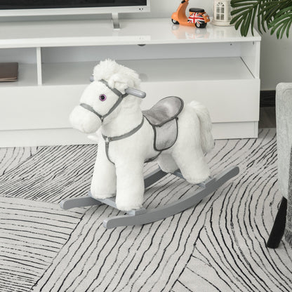 Kids Plush Ride-On Rocking Horse Toy Rocker With Plush Toy Realistic Sounds For Child 18-36 Months White