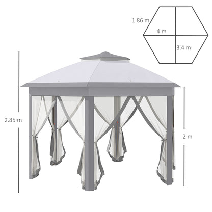 Hexagon Patio Gazebo Pop Up Gazebo Outdoor Double Roof Instant Shelter with Netting