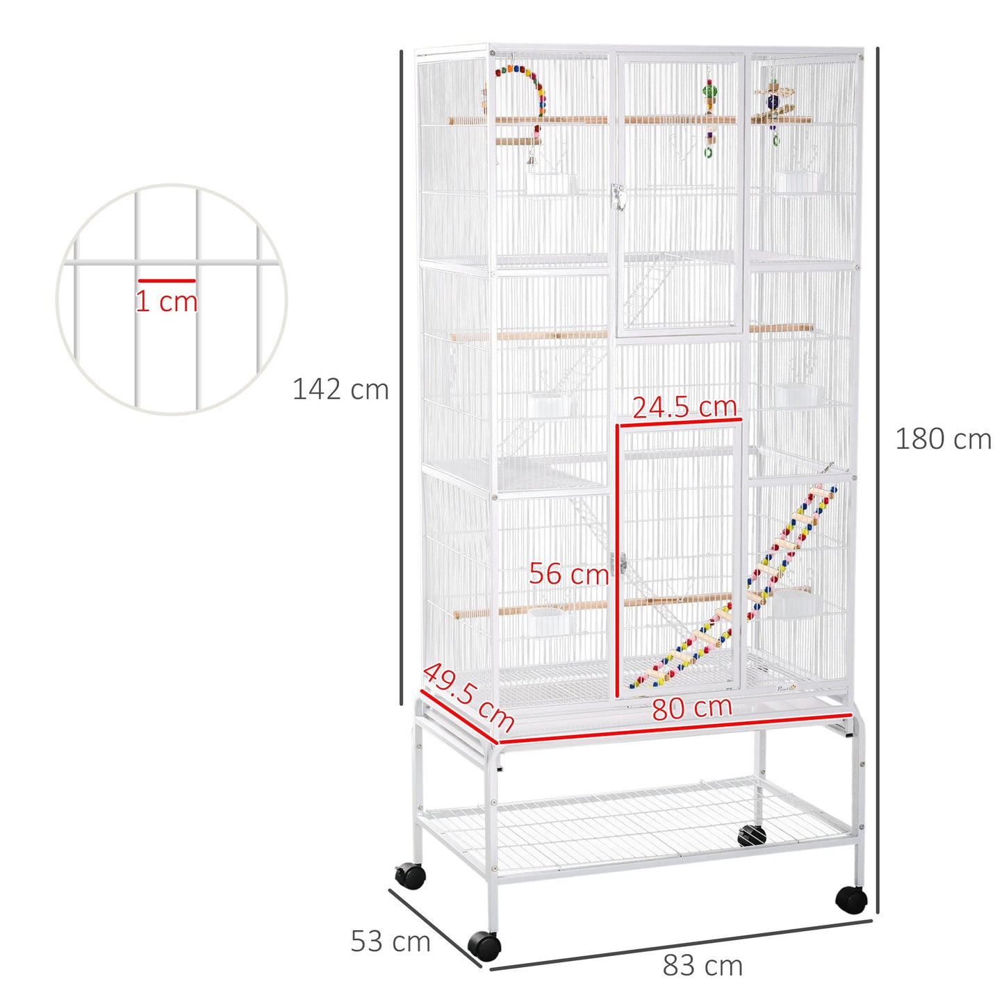 Grille 180cm Bird Cage Wheeled White by Pawhut