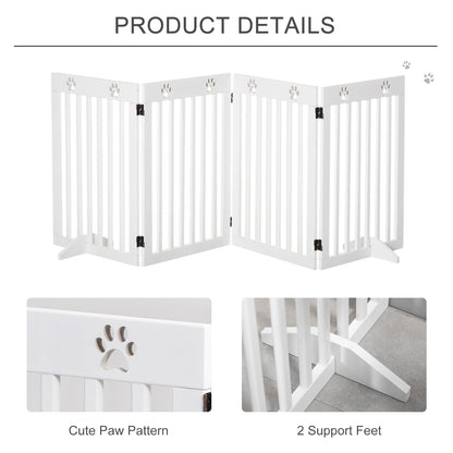 PawHut Wooden Pet Gate Foldable Freestanding Dog Safety Barrier w/ Support Feet