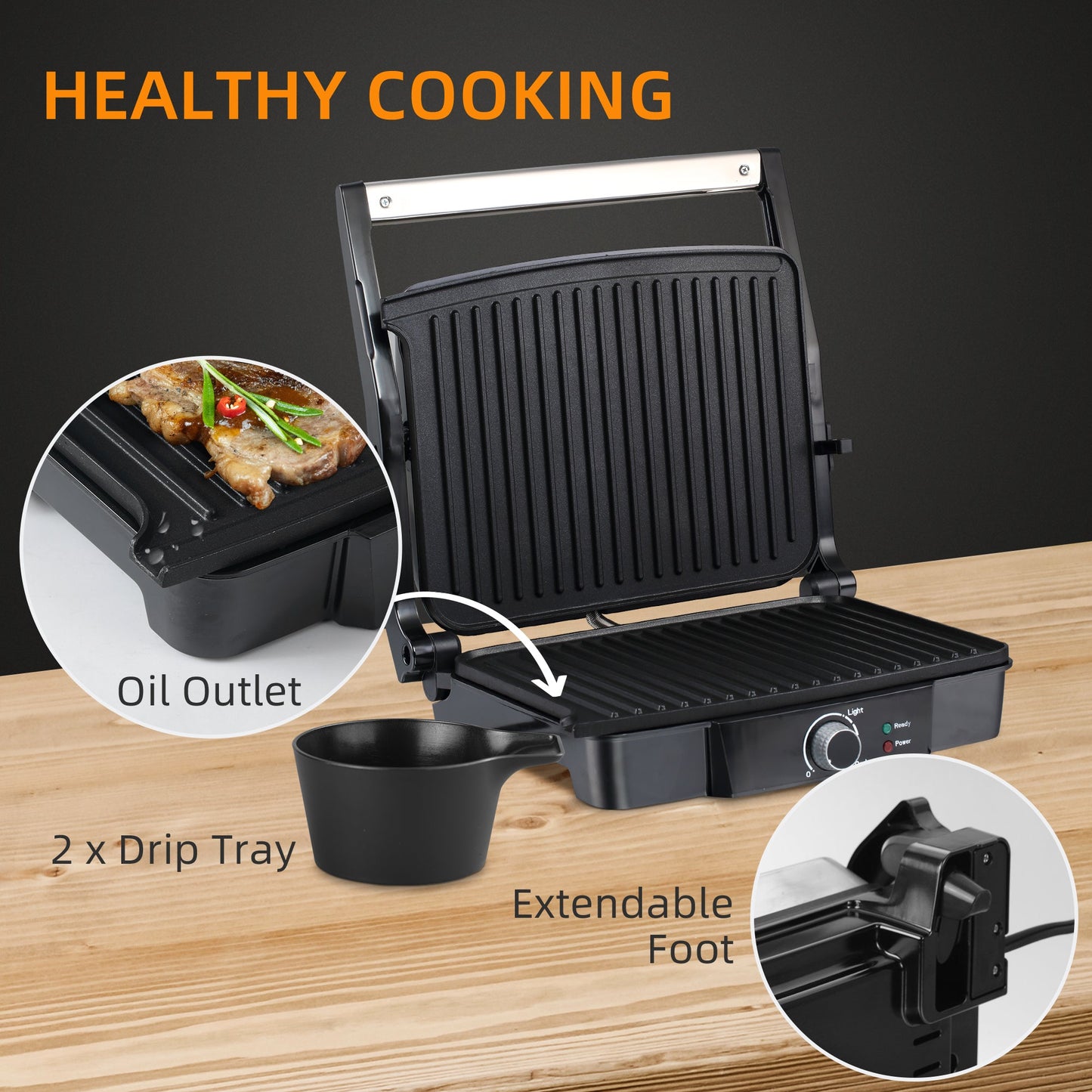 2000W Heath Grill With Cool Touch Handle Silver & Black