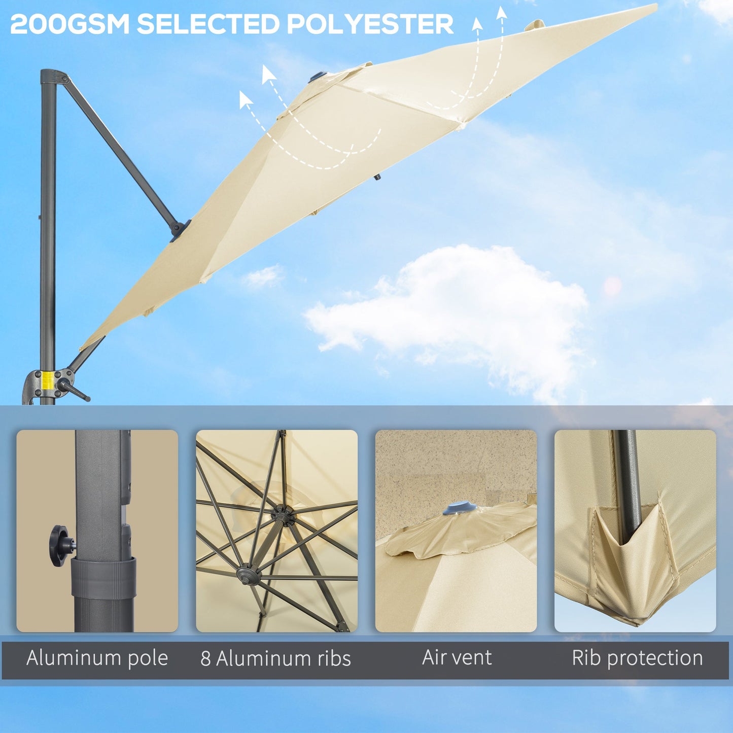 3 x 3M Cantilever Parasol with Cross Base