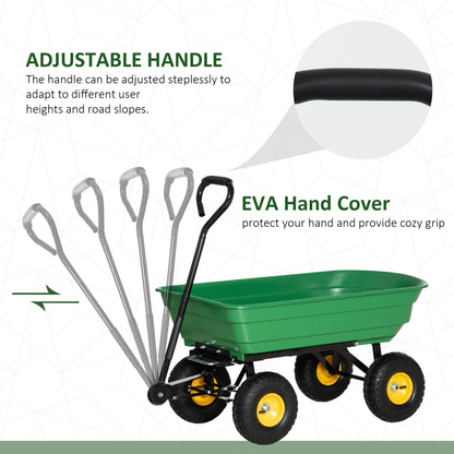 75 Litre Large Garden Cart Heavy Duty 4 Wheel Trolley Dump Wheelbarrow Tipping Truck Trailer - Green