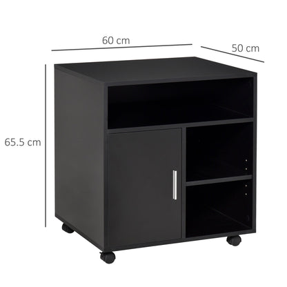 Multi-Storage Printer Stand Unit Office Desk Side Mobile Storage w/ Wheels Modern Style 60L x 50W x 65.5H cm - Black