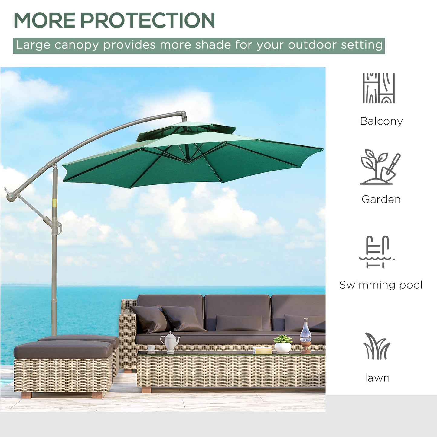 Outsunny 2.7M Garden Banana Parasol Cantilever Umbrella With Crank Handle