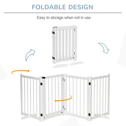 PawHut Pet Gate Wooden Foldable Dog Safety Barrier w/ 4 Panels for Small and Medium Dogs White