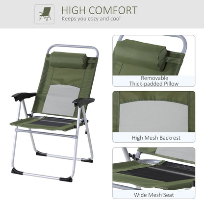 Metal Frame 3-Position Adjustable Outdoor Garden Chair w/ Headrest Green