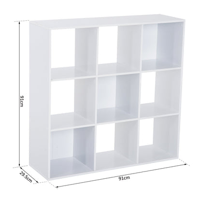 Wooden 9 Cube Storage Cabinet Unit 3 Tier Bookcase Shelves Organiser Rack Display - White