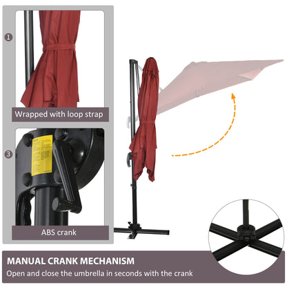 2.5 x 2.5m Patio Offset Parasol Umbrella Cantilever Hanging Aluminium Sun Shade Canopy Shelter 360° Rotation with Crank Handle and Cross Base