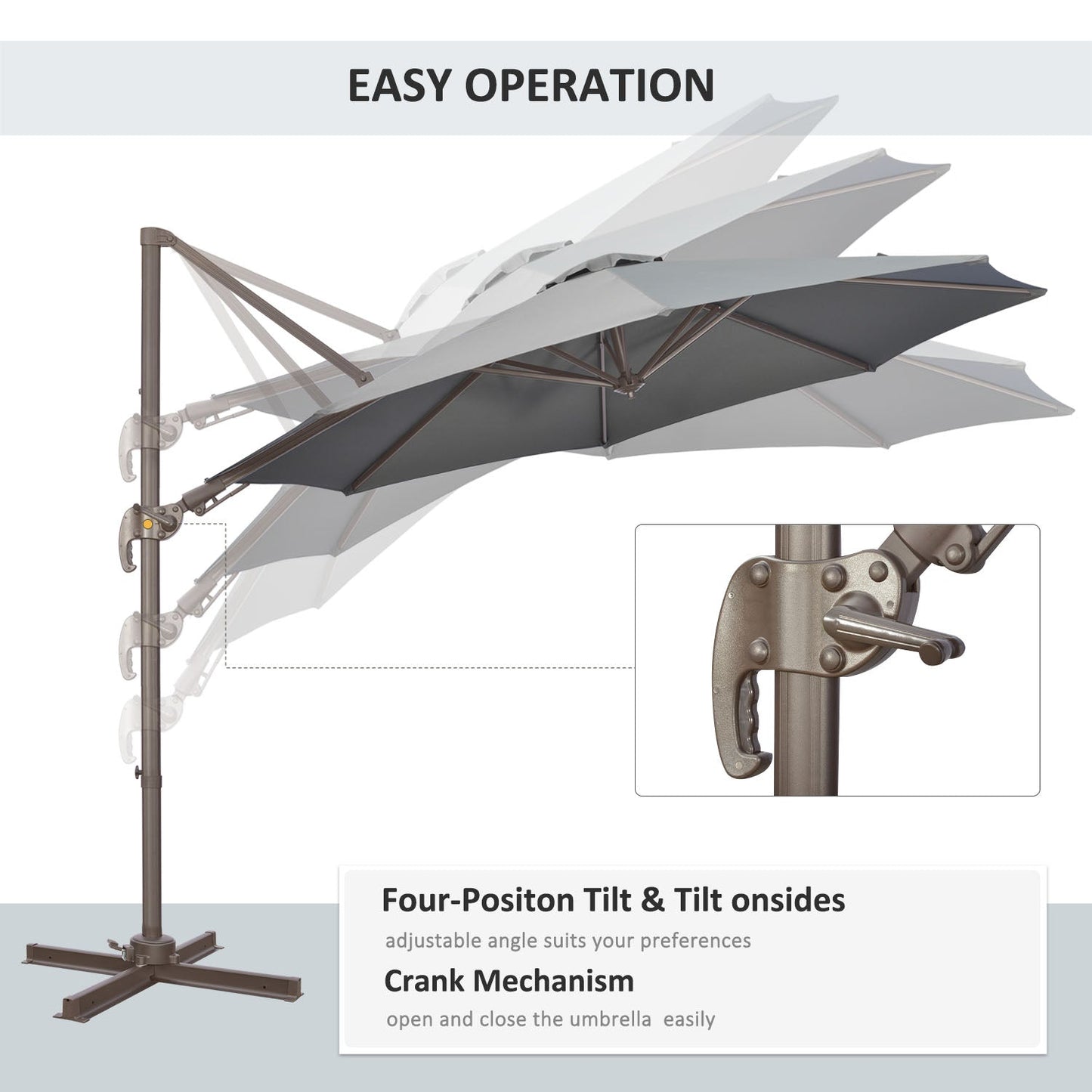 Outsunny 3(M) Cantilever Parasol 360 Rotation Roma Umbrella Hanging Sun Shade With Aluminium Frame