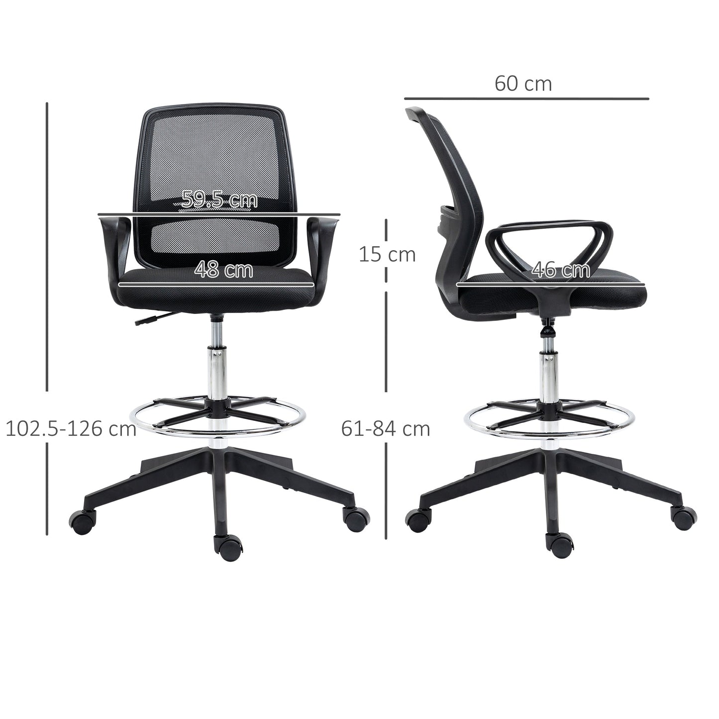 Vinsetto Ergonomic Mesh Back Draughtsman Chairs Tall Office Chair with Adjustable Height and Footrest 360° Swivel