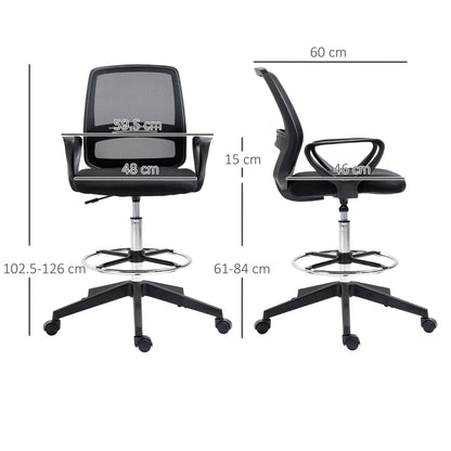 Vinsetto Ergonomic Mesh Back Draughtsman Chairs Tall Office Chair with Adjustable Height and Footrest 360° Swivel