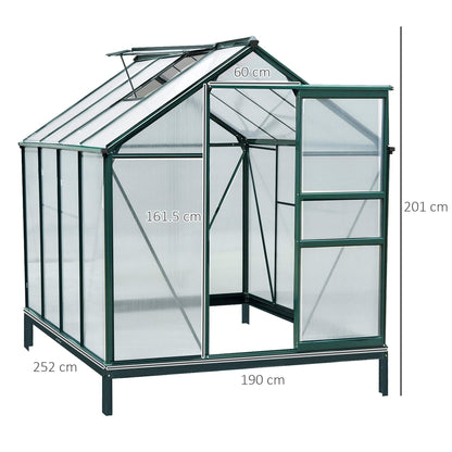 Clear Polycarbonate Greenhouse Large Walk-In Green House Garden Plants Grow Galvanized Base Aluminium Frame w/ Slide Door 6 x 8ft