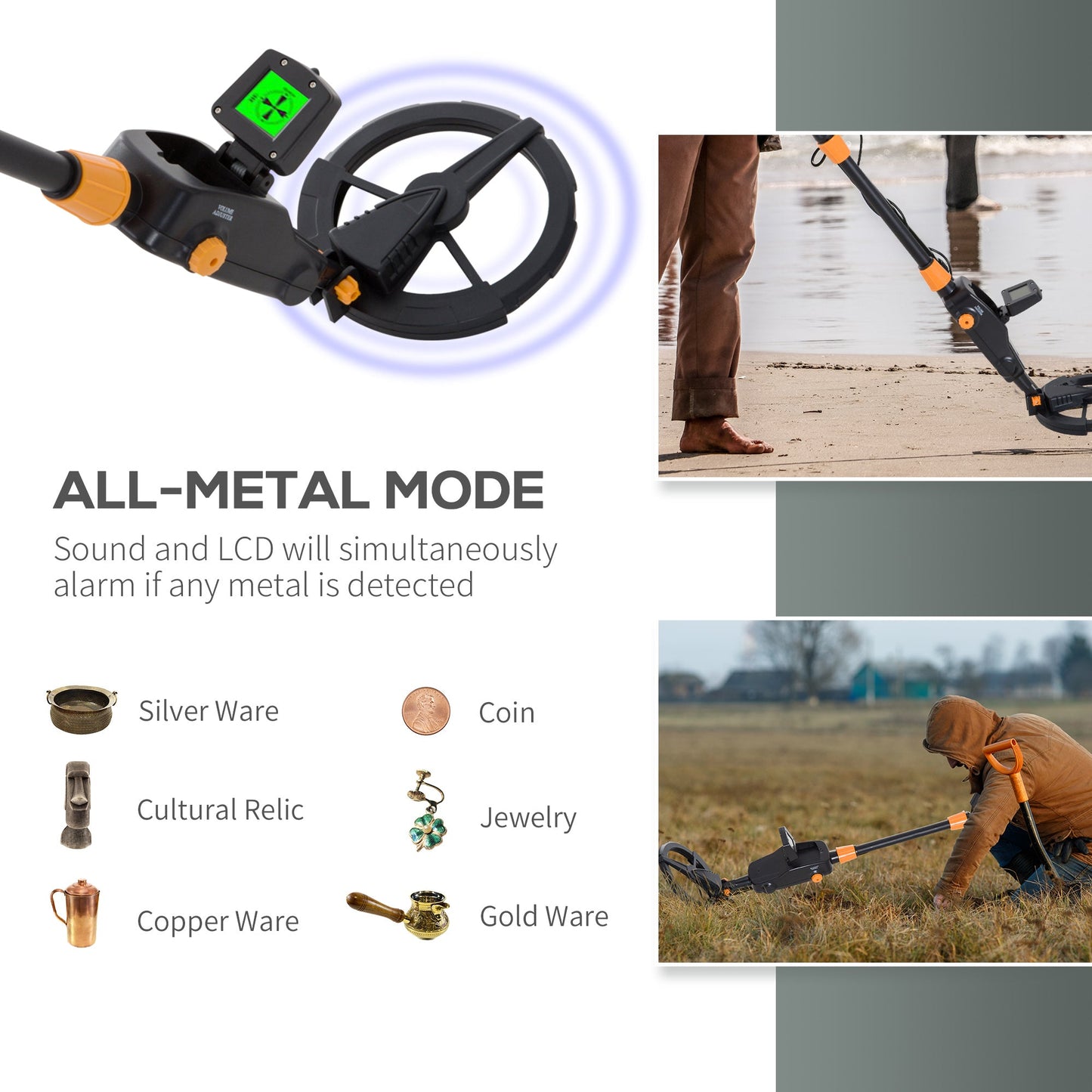 Metal Detector Underground Gold Coin Digger Searcher Treasure Jewelry Hunter with LCD Display for Junior and Beginner