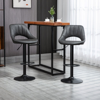 Barstools Set of 2 Adjustable Swivel Height Gas Lift PU Leather Counter Chairs with Footrest