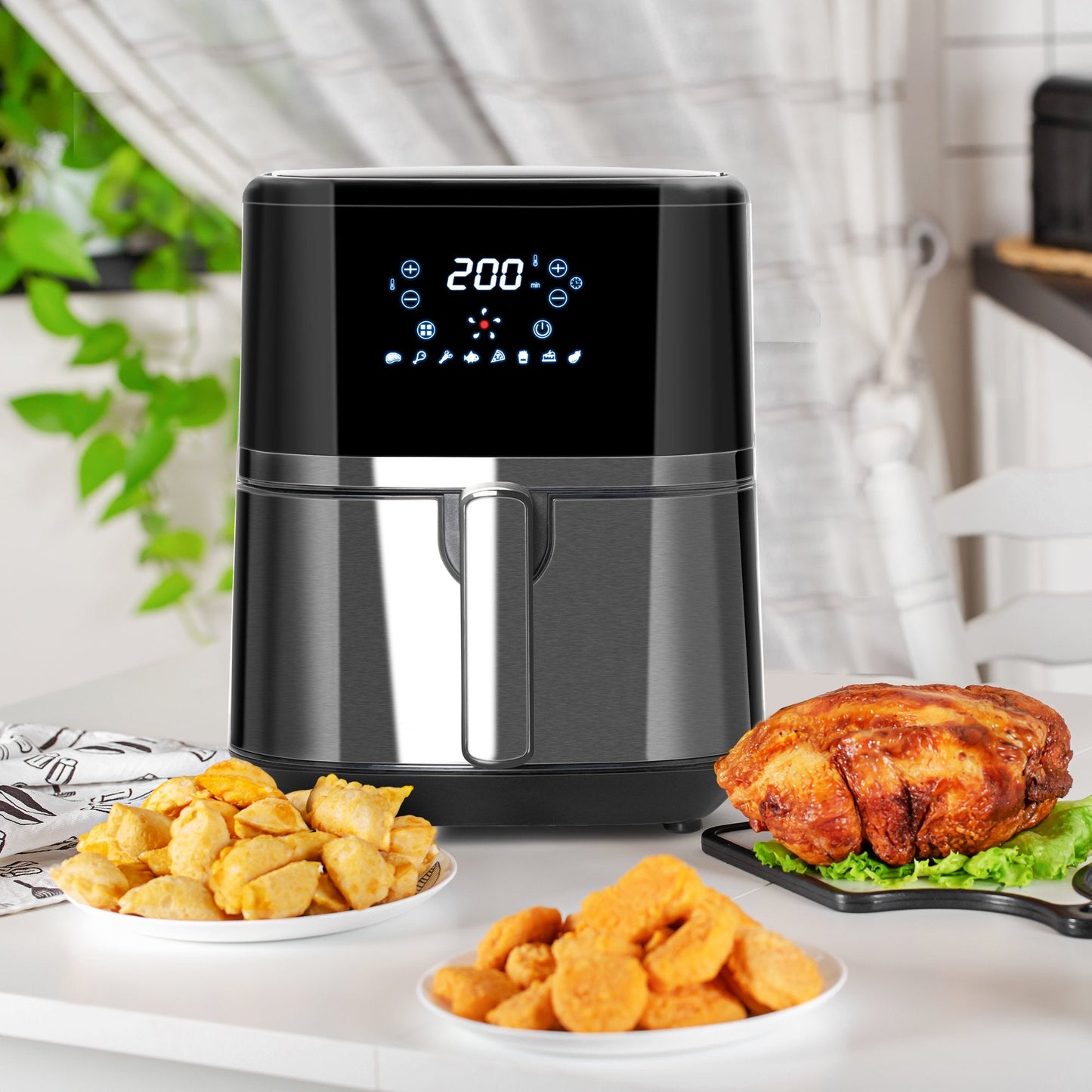 1500W 4.5L Air Fryer 8 Presets With Digital Display Black & Steel