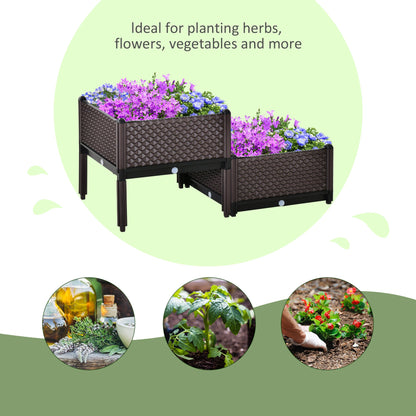 Outsunny 2-Piece Raised Garden Bed Planter Box Flower Vegetables Planting Container