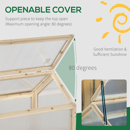 Wooden Cold Frame Garden Polycarbonate Greenhouse with Openable Top Cover