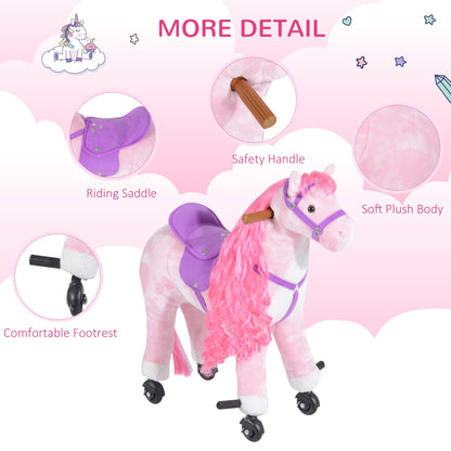 Homcom Kids Plush Ride On Walking Horse Withsound-Pink