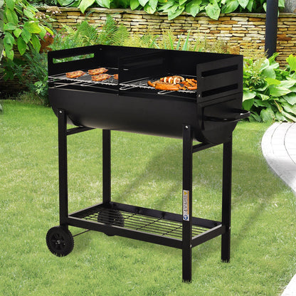 Steel 2-Grill Charcoal BBQ w/ Wheels Black