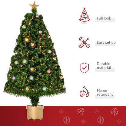 Homcom 4FT Prelit Artificial Christmas Tree Fiber Optic Holiday Home Xmas Indoor Decoration with Golden Stand Green