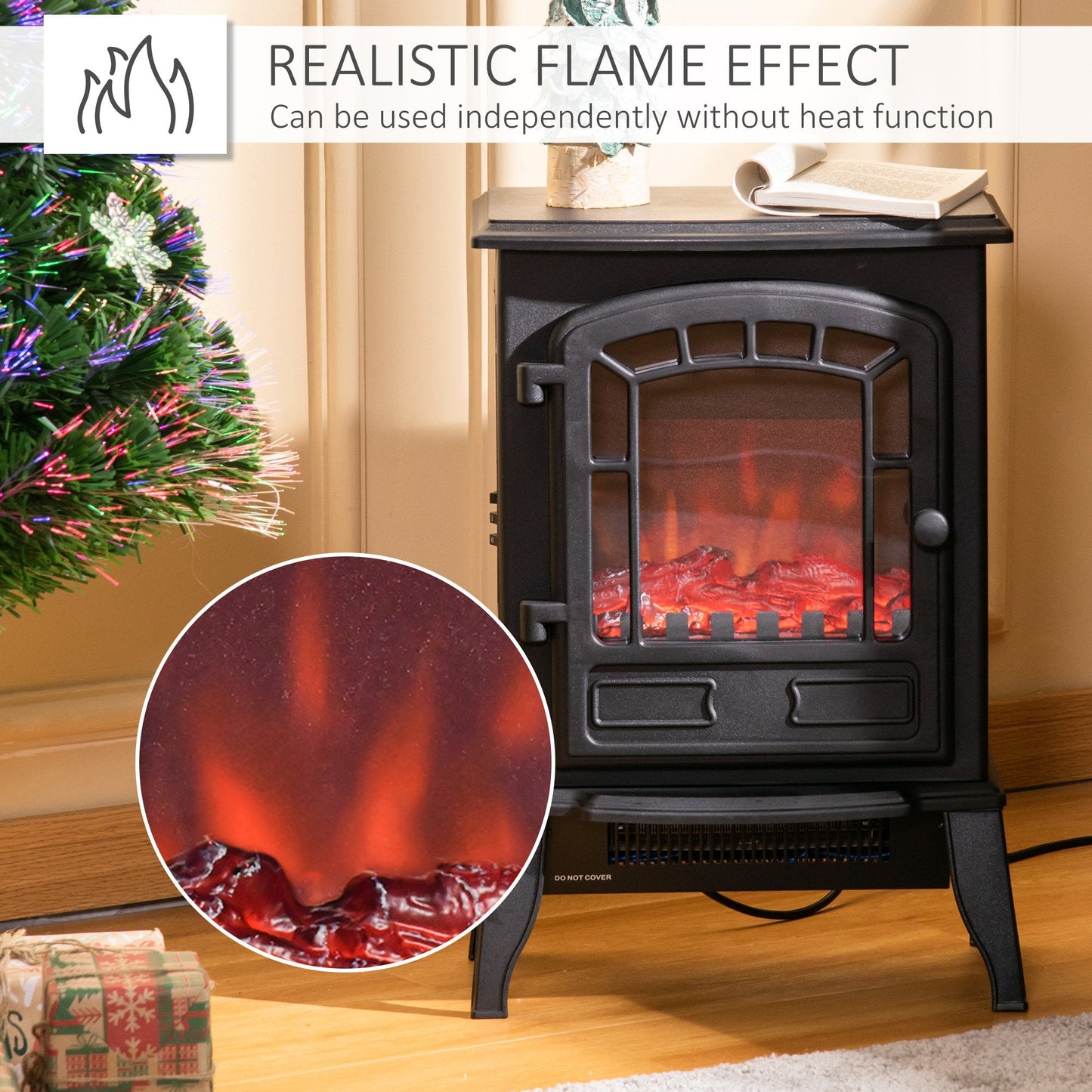 Freestanding Electric Fireplace Stove W/Realistic Flame Effect 1000W/2000W-Black