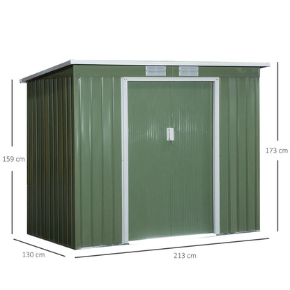 Galvanised 7 x 4' Double Door Pent Garden Store With Ventilation Steel Green by Steadfast