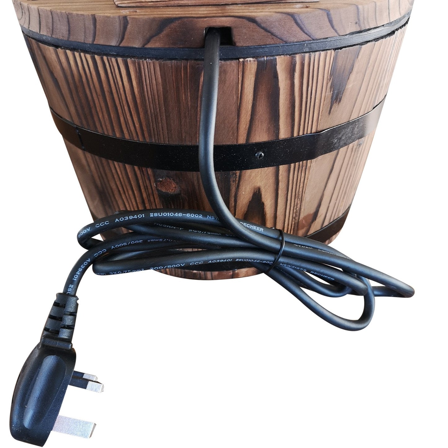 Wood Barrel Patio Water Fountain Garden Decorative Ornament Water Feature with Electric Pump