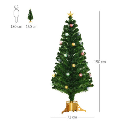 Homcom 5FT Prelit Artificial Christmas Tree Fiber Optic Holiday Home Xmas Indoor Decoration with Golden Stand Green